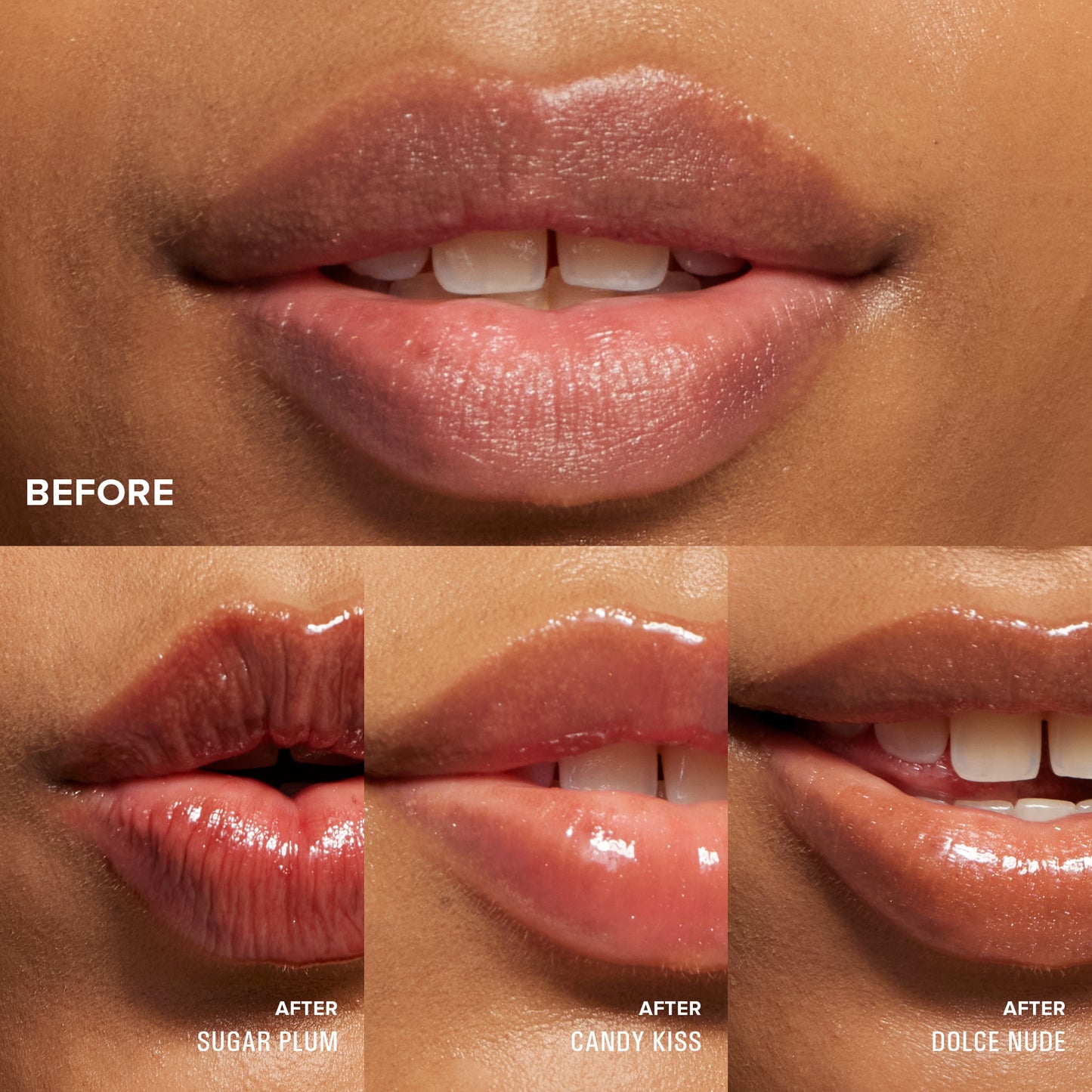 DOLCE NUDE CANDY KISS SUGAR PLUM BEFORE AND AFTER ON MODEL LIPS