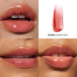 Candy Kiss Hydrating Peptide Lip Butter HYDRATING + LIP PLUMPING SHEA + AVOCADO BUTTER swatches on 3 different skin tones