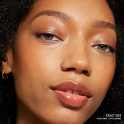 CANDY KISS Hydrating Peptide Lip Butter swatch on model lips and finger