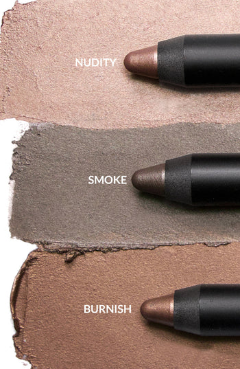 Swatches of Magnetic Luminous Eye Color in NUDITY, BURNISH, and SMOKE