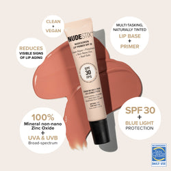 NUDESTIX NUDESCREEN LIP PRIMER SPF 30
A clean, vegan lip primer that helps reduce visible signs of lip aging. Multi-tasking, naturally tinted base + primer with 100% mineral, non-nano Zinc Oxide for broad-spectrum UVA & UVB protection. Includes Blue Light Protection. Ideal for daily use to protect lips from skin damage and sun exposure.
