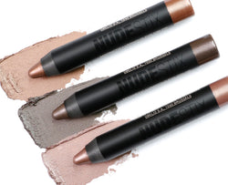 Swatches of eyeshadow pencils in Mini Nude Metallics Eye Kit