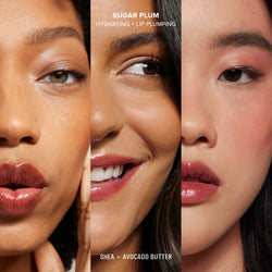 SUGAR PLUM Hydrating Peptide Lip Butter swatches on 3 skintones of models