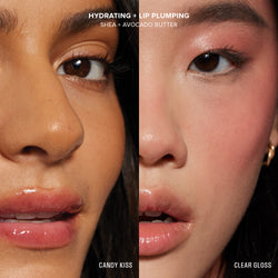 hydrating + lip plumping candy kiss and clear gloss model face swatch