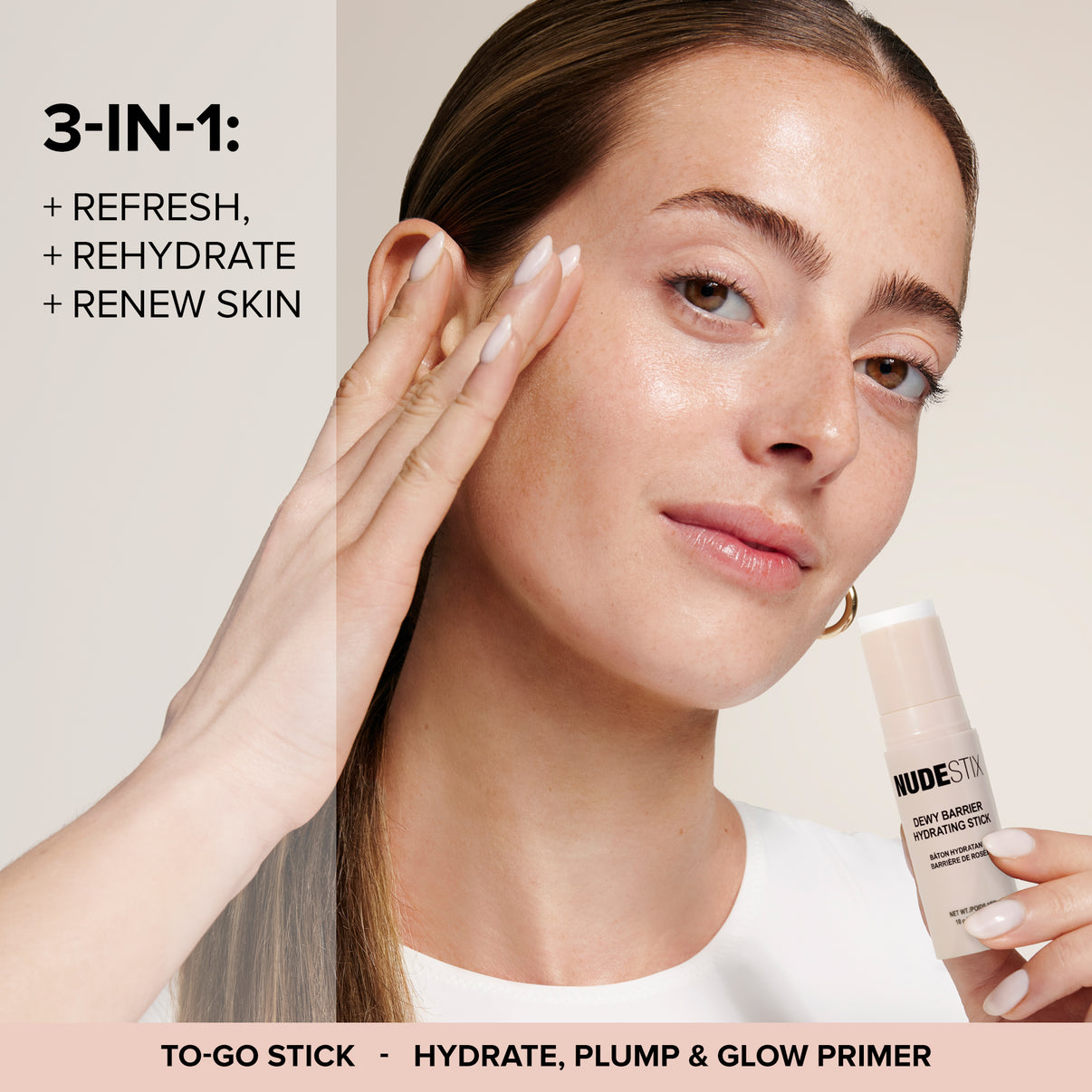 Dewy Barrier Hydrating To-Go Stick 3-in-1. Refresh, rehydrate and renew skin