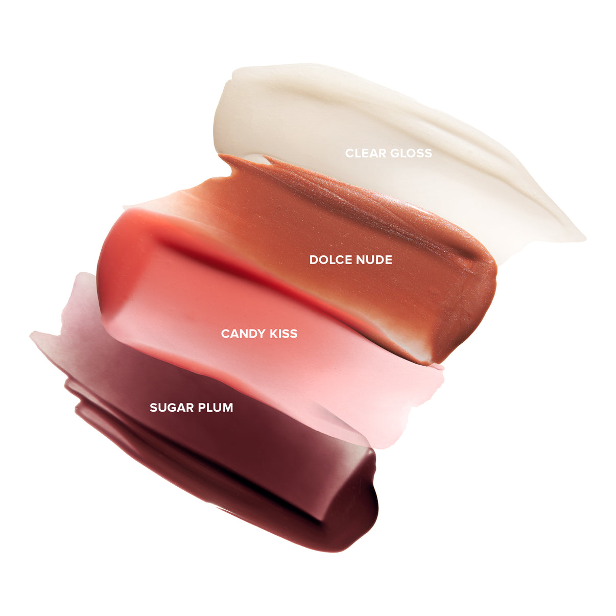 •	CLEAR GLOSS DOLCE NUDE CANDY KISS SUGAR PLUM Hydrating Peptide Lip Butter swatches
